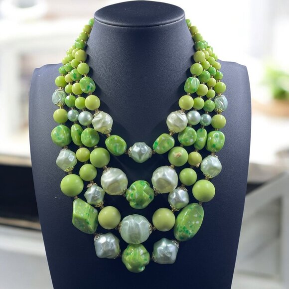 Vintage Statement Beaded Necklace Coquette Fairycore Artsy Whimsical Chunky Bold - Picture 1 of 8